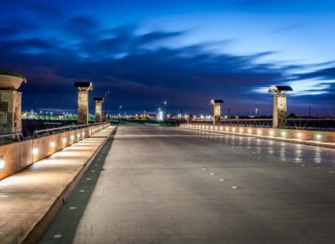 Glade Parks Boulevard Bridge at night with sidewalk lights